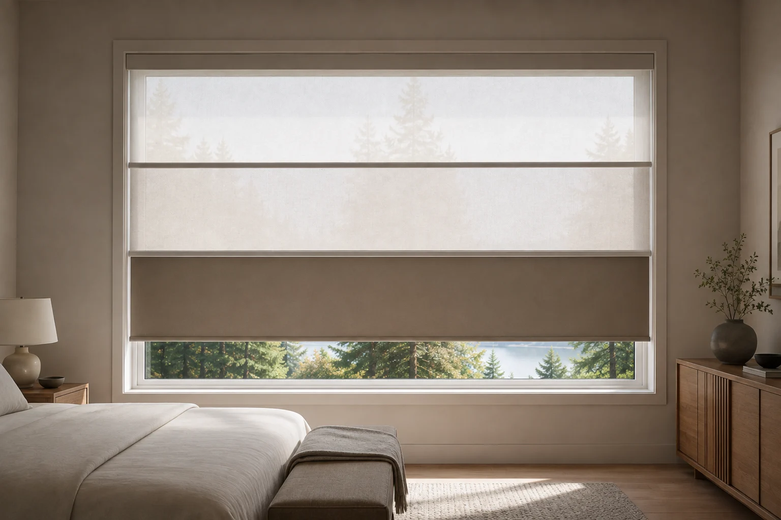 Triple Shades in a furnished room